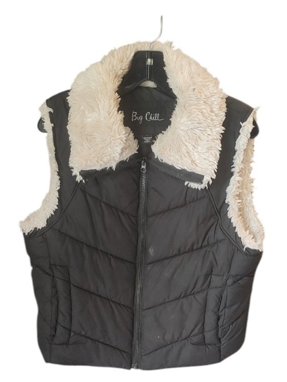 Big Chill Black Quilted Puffer Vest with Cream Faux Fur Trim | 19 PTP